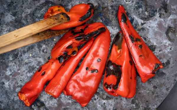 Roasting Paprika Winter Provisions Red Organic Peppers Grill Stove Oven — Fotografia de Stock