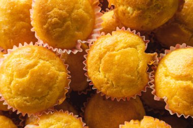 corn pone muffins in a plate on the table fresh baked ready to eat organic homemade food concept vegan or vegetarian traditional meal top view full frame close up macro background