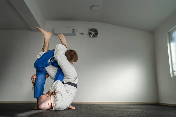 Brazilian Jiu Jitsu Bjj Training Sparing Two Athletes Fighters Dill — Stock Photo, Image