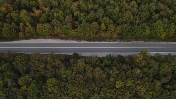 Letecký Pohled Silnici Automobily Projíždějící Cestovní Pojetí Jízda Podzim Den — Stock video
