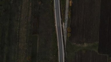 Sonbahar günü otomobillerle yol manzaralı asfalt kırsal alanda asfalt üzerinde seyir konseptini geçen araçlar doğada tepeden tırnağa seyahat konsepti.