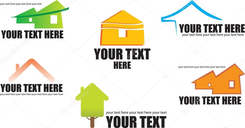 Set of 6 building real estate icons and design elements in orange, green, blue color