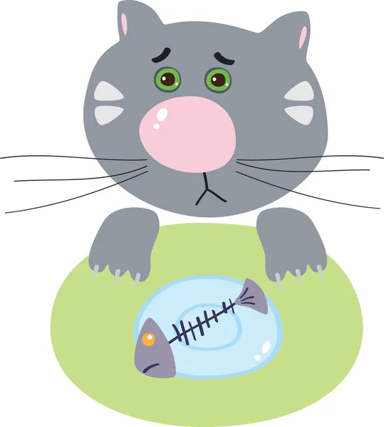 Traurige Katze mit Fischskelett — Stockvektor