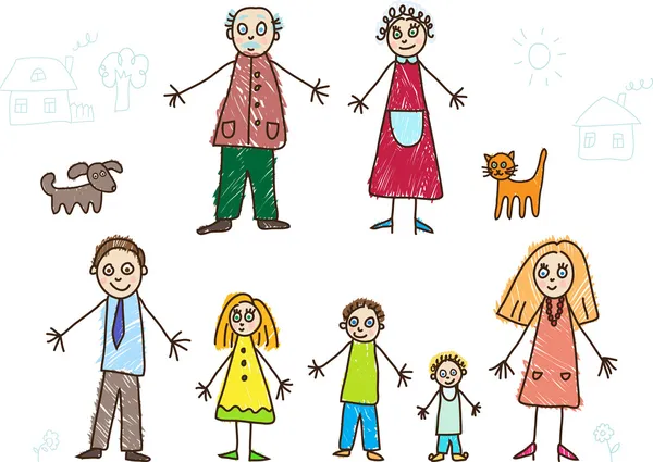 Disegno per bambini. Famiglia — Vettoriale Stock