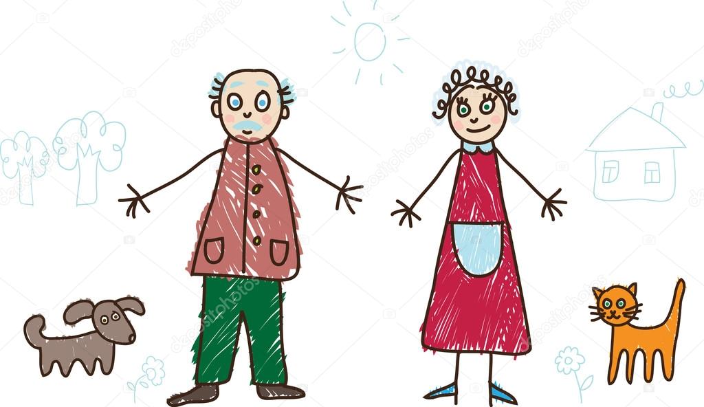 Grandmother and grandfather together walking in a protective masks during a  pandemic. Isolated on a white background hand-drawn in watercolor Stock  Photo - Alamy