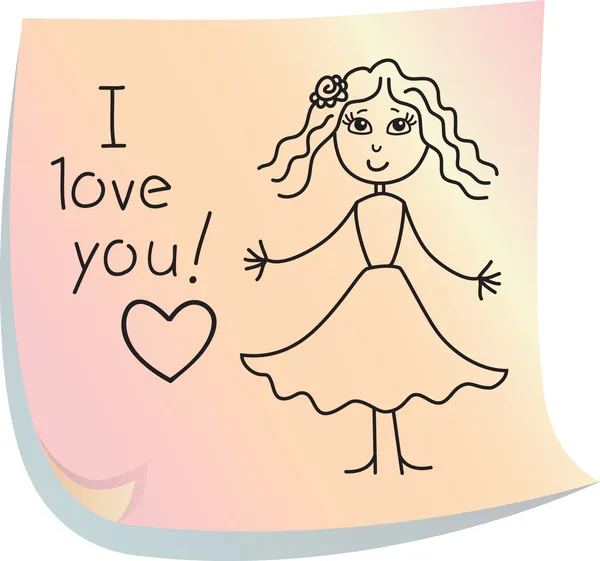 Post-it with words "I love you!" — Stock Vector