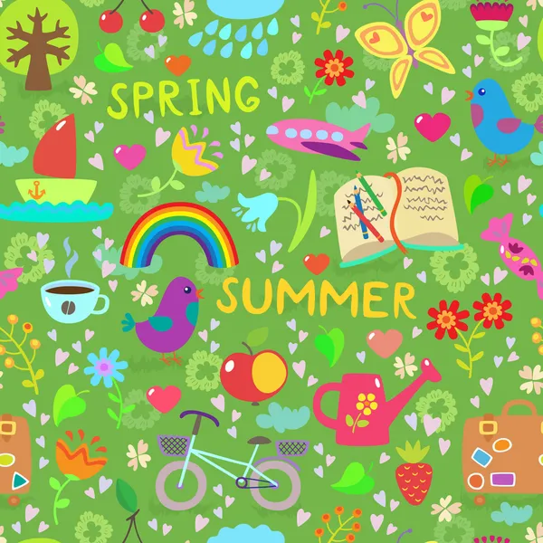 Spring and summer seamless pattern — Stock Vector