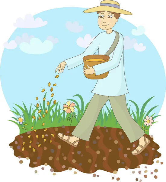 El agricultor siembra grano — Vector de stock