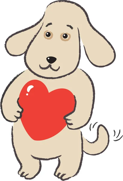 Dog holds in paws gift-heart — Stock Vector