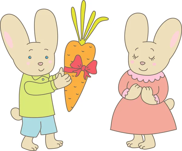 Día de San Valentín. Conejos con zanahoria — Vector de stock