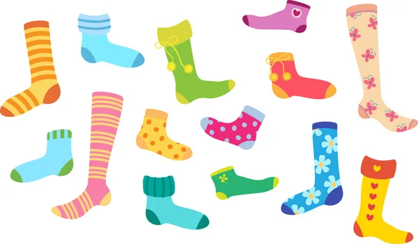 Set of socks of different colors and design — Stock Illustration Set of socks of different colors and design Royalty Free Stock Illustrations