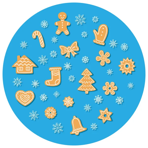 Bruin Zelfgemaakte Kerst Peperkoek Koekjes Met Lichte Room Patroon Lichte — Stockvector