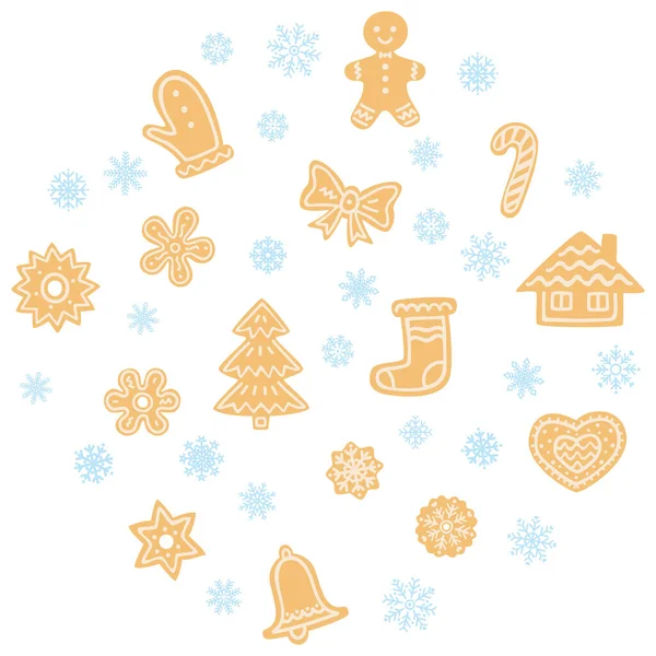 Brown Homemade Christmas Gingerbread Cookies Light Cream Pattern Light Blue Vector Graphics