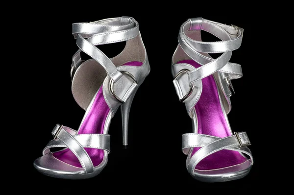 Silver strappy stiletto heels — Stock Photo, Image