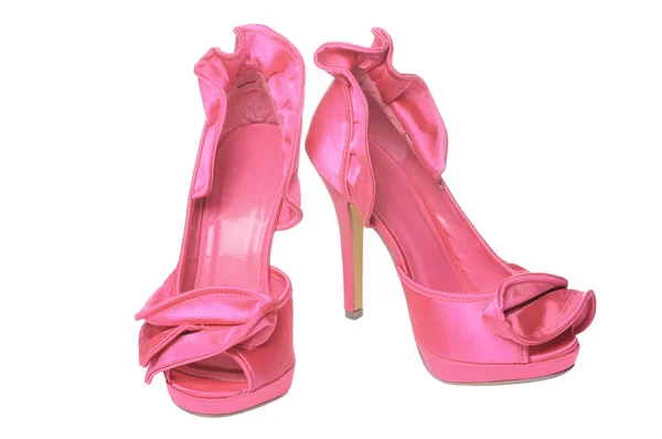 Pink ruffled satin heels — Stock Photo, Image