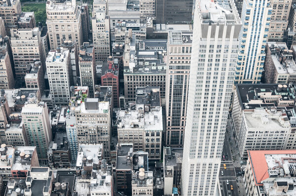 Aeriel shot of New York City buildings