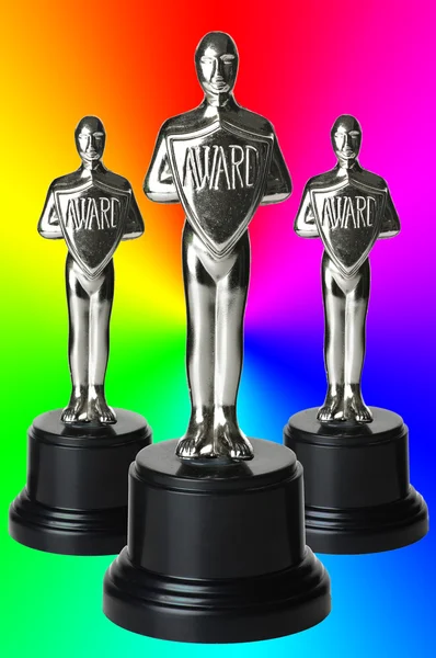 Trofei d'argento su sfondo arcobaleno — Foto Stock