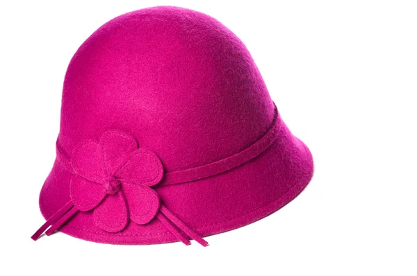 Pink felt hat on white background. — Zdjęcie stockowe