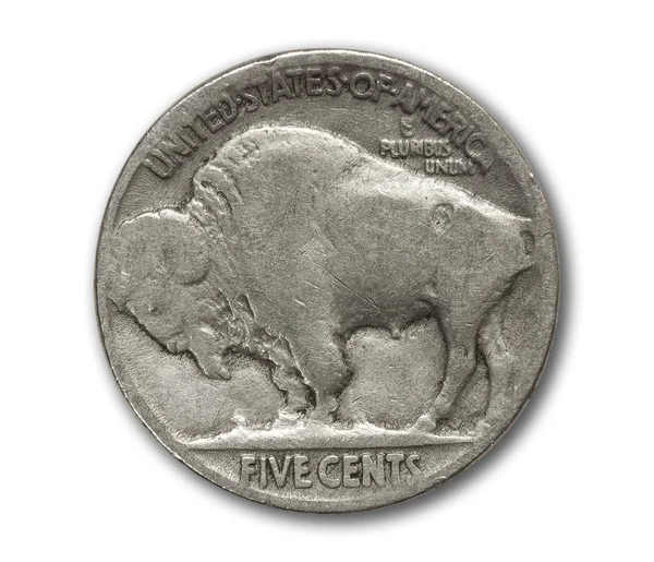 Buffalo nickel coin isolated on white — Stock Photo, Image