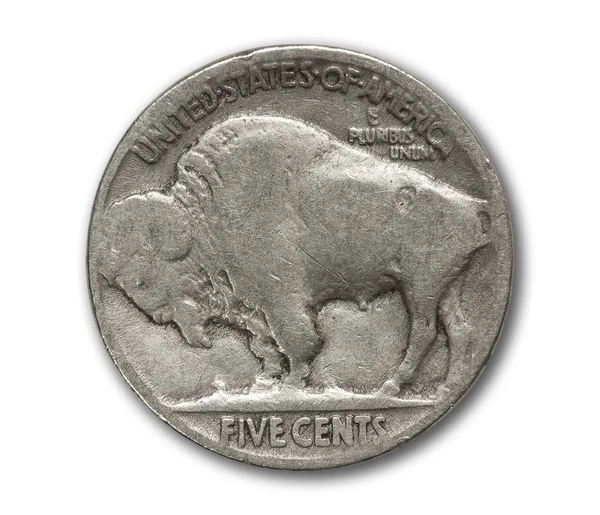 버팔로 니켈 동전 흰색 절연 스톡 사진