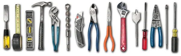 Várias ferramentas usadas no fundo branco — Fotografia de Stock