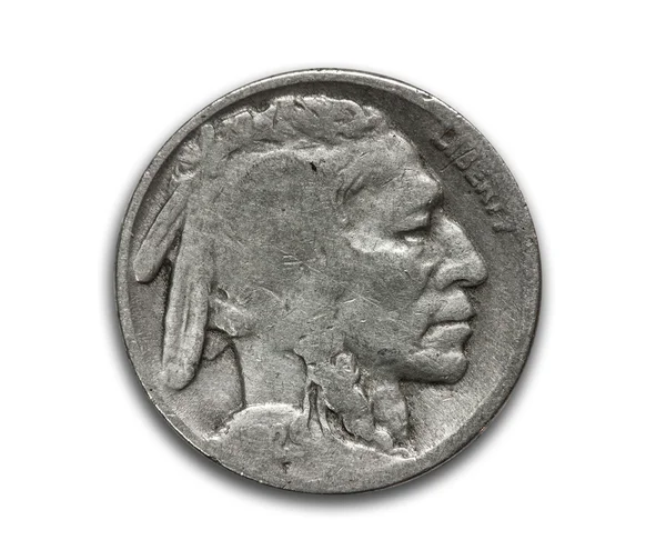 US buffalo nickel on white with path — Stock Photo, Image