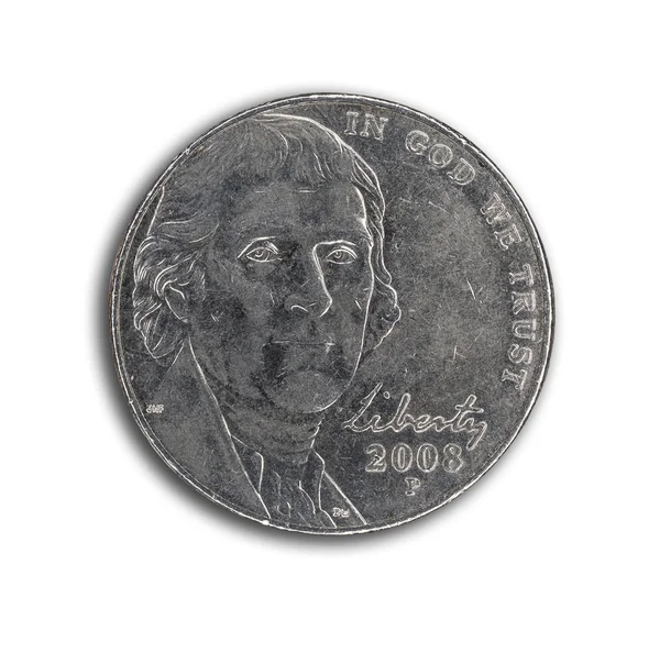 US nickel on white with path — Stock Photo, Image