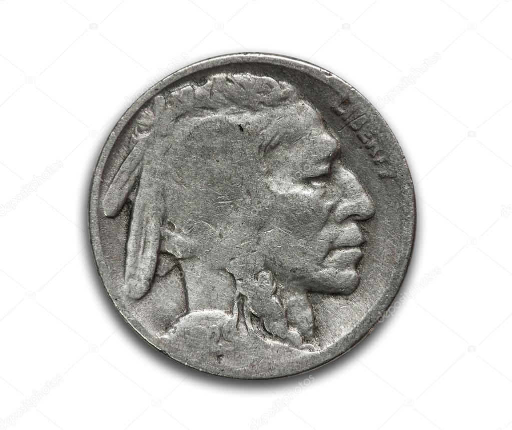 US buffalo nickel on white with path