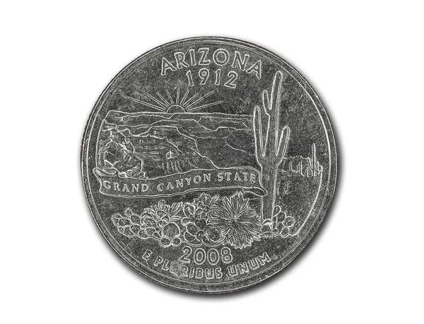 United States Arizona quarter dollar coin on white — Stock Photo, Image