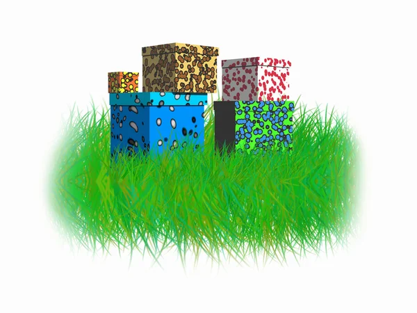 Boxes on the grass — Stock Photo, Image