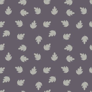 Gri arkaplanda meşe deseni var. Basit bir duvar kağıdı. Kumaş tasarımı, tekstil baskısı, ambalaj, kapak için. Vektör illüstrasyonu.