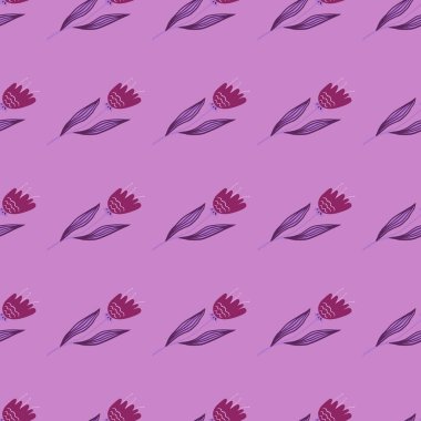 Mor arka planda kusursuz modern kır çiçeği deseni. Soyut çiçek süsü. Zarif botanik tasarımı. Doğa duvar kağıdı. Kumaş, tekstil baskısı, ambalaj, örtü için. Vektör illüstrasyonu