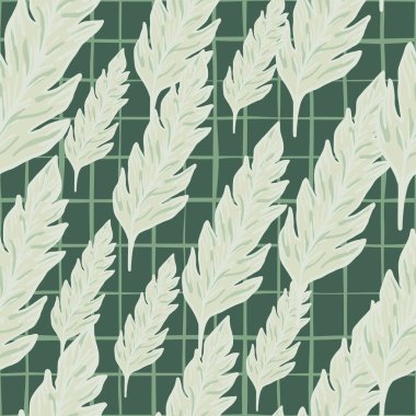 Yeşil arka planda sade, pürüzsüz bir desen. Minimalist yaprak süsü. Yaprak arkaplan. Çiçek duvar kağıdı. Kumaş, tekstil baskısı, ambalaj, kapak tasarımı. Vektör illüstrasyonu