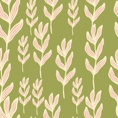 Yaprakları pürüzsüz olan rastgele bir orman ana hattı dalı. Soyut bitki örtüsü. Doğa duvar kağıdı. Kumaş tasarımı, tekstil baskısı, ambalaj, kapak için. Vektör illüstrasyonu.