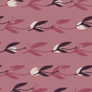 Pembe arka planda klasik lale deseni. Botanik tasarımı. Dekoratif çiçek süsü duvar kağıdı. Kumaş, tekstil baskısı, ambalaj, örtü için. Retro vektör illüstrasyonu.