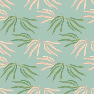 Moda tropikal yapraklar sembolik desenler bırakır. Mavi arka planda tropik yaprak. Egzotik Hawaii duvar kağıdı. Kumaş, tekstil baskısı, ambalaj, kapak tasarımı. Vektör illüstrasyonu.