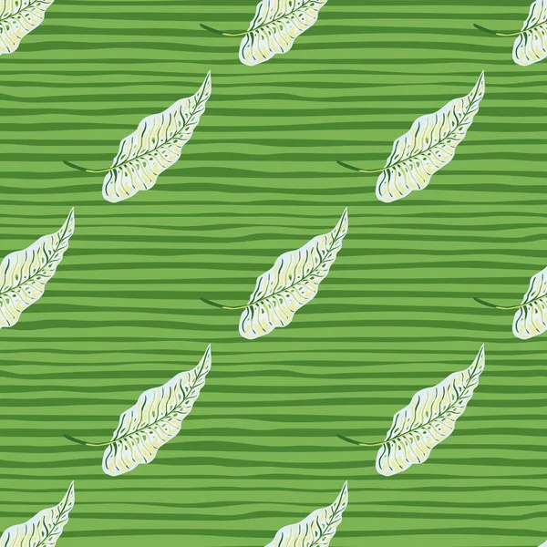热带无缝图案 带条纹背景的几何叶子 植物叶子植物壁纸 异国情调的夏威夷背景 纺织品印花 包覆的设计 — 图库矢量图片