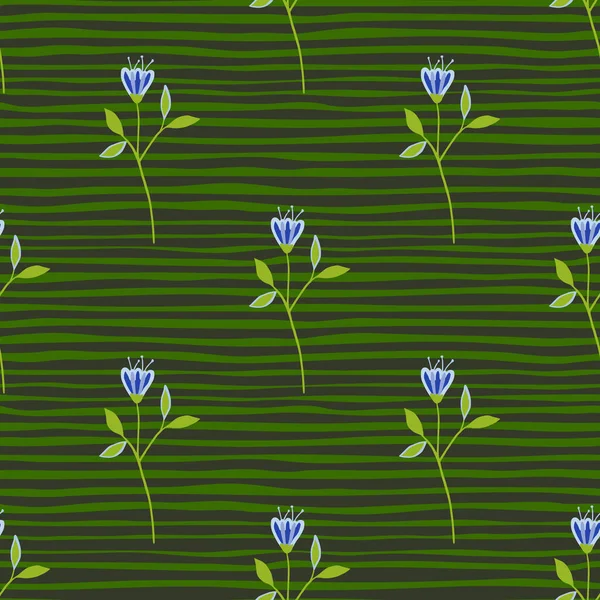 Botanique Motif Sans Couture Fleurs Sauvages Sur Fond Rayé Elégant — Image vectorielle
