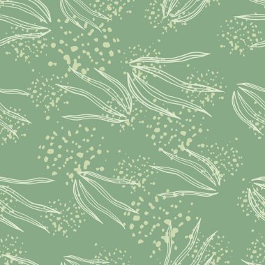 Yaratıcı karalama çimenleri arka planda kusursuz desen. Doğal organik botanik duvar kağıdı. Kumaş, tekstil baskısı, ambalaj, kapak tasarımı. Basit vektör illüstrasyonu.