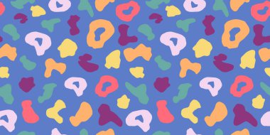 Yaratıcı leopar kusursuz desen. Soyut çita kürk duvar kağıdı. Komik şekiller arka plan. Gökkuşağı hayvan derisi arka planı. Çocuklar için kumaş, tekstil baskısı, yüzey, ambalaj kağıdı, kapak tasarımı