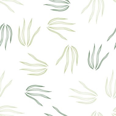 Geometrik karalama çimleri, beyaz arkaplanda izole edilmiş kusursuz desen. Doğa botanik duvar kağıdı. Kumaş, tekstil baskısı, ambalaj, kapak tasarımı. Basit vektör illüstrasyonu.