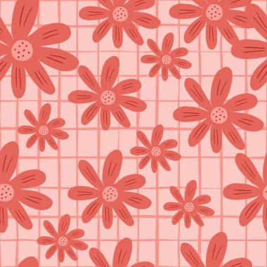 Retro dipsiz çiçek deseni. Klasik papatya izi. Parlak çiçek süsü. Oldukça botanik bir zemin. Kumaş, tekstil baskısı, yüzey, ambalaj, örtü için tasarım. Vektör illüstrasyonu.