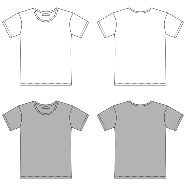 一套空白T恤草图 服装T恤Cad设计 孤立的技术时尚图解 前面和后面的向量 黑色和灰色 模拟模版 — 图库矢量图片