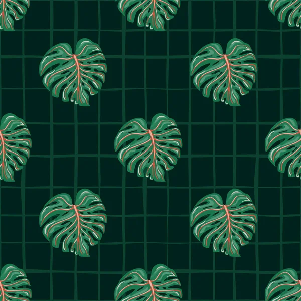 Ретро Тропический Бесшовный Узор Зелеными Листьями Монстры Фоне Линий Ботанические — стоковый вектор