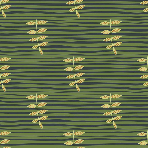 Branche Verte Motif Sans Couture Sur Fond Rayé Ornement Floral — Image vectorielle