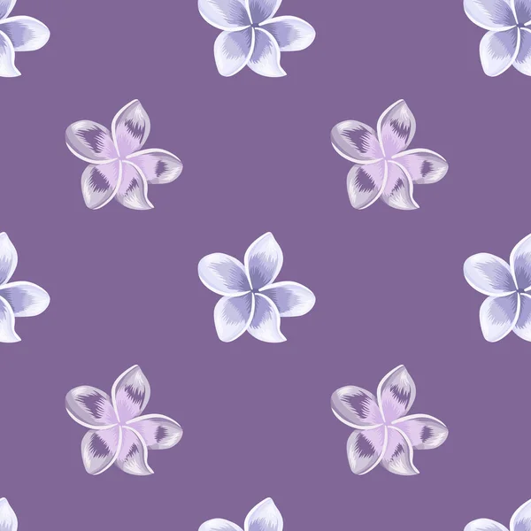 Moda Plumeria Fiore Modello Senza Cuciture Sfondo Viola Carta Parati — Vettoriale Stock