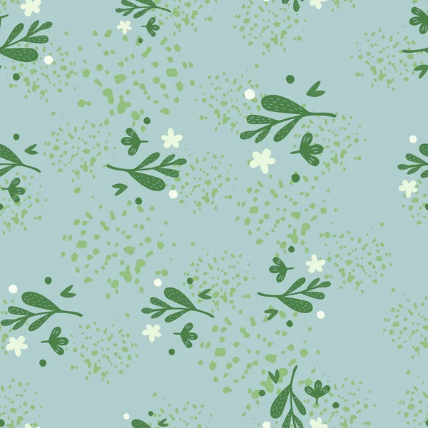Kleine Blüten Und Blättermuster Auf Grünem Hintergrund Floral Endlose Tapete — Stockvektor