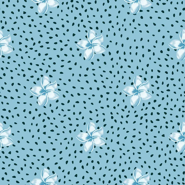 Синяя Сантехника Цветет Бесплодным Узором Фоне Точек Экзотические Тропические Обои — стоковый вектор