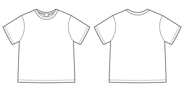 技术草图 单色T恤 T恤设计模板 前面和后面的观点 矢量Cad技术说明 — 图库矢量图片