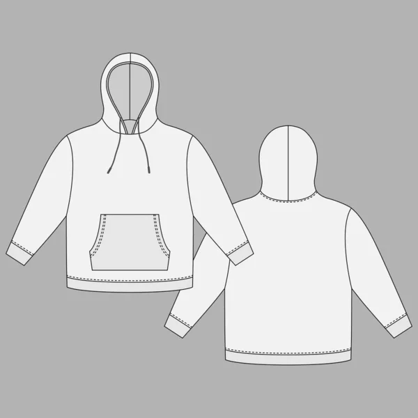 Oversized Cotton Hoodie Mockup Template Apparel Hoody Technical Sketch Sweatshirt — Stock Vector